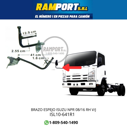 [ISL10-641R1] BRAZO LATERAL ISUZU NPR 08/16 RH 41CM