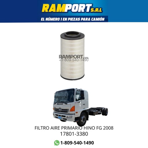 [17801-3380] FILTRO AIRE HINO FG 2008 PRIMARIO