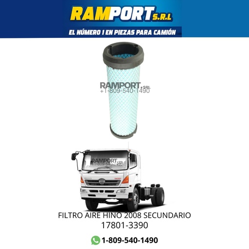 [17801-3390] FILTRO AIRE HINO 2008 SECUNDARIO