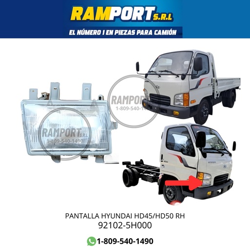 [92102-5H000] PANTALLA HYUNDAI HD45/HD50 RH