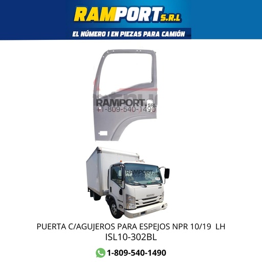 [ISL10-302BL] PUERTA C/AGUJEROS PARA ESPEJOS NPR 10/19  LH