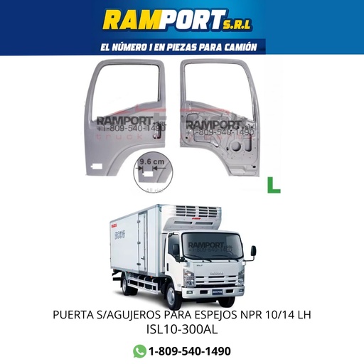[ISL10-300AL] PUERTA S/AGUJEROS PARA ESPEJOS NPR 10/14 LH