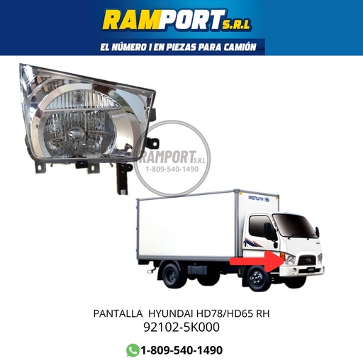 [92102-5K000] PANTALLA HYUNDAI HD78/HD65 2010 RH 56002